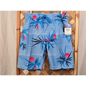 Kanu Surf Belaire‎ Board Shorts Mens Large Blue Palm Sunset Striped -New